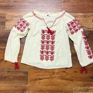 Milly of New York Cream Blouse with Red Embroidery